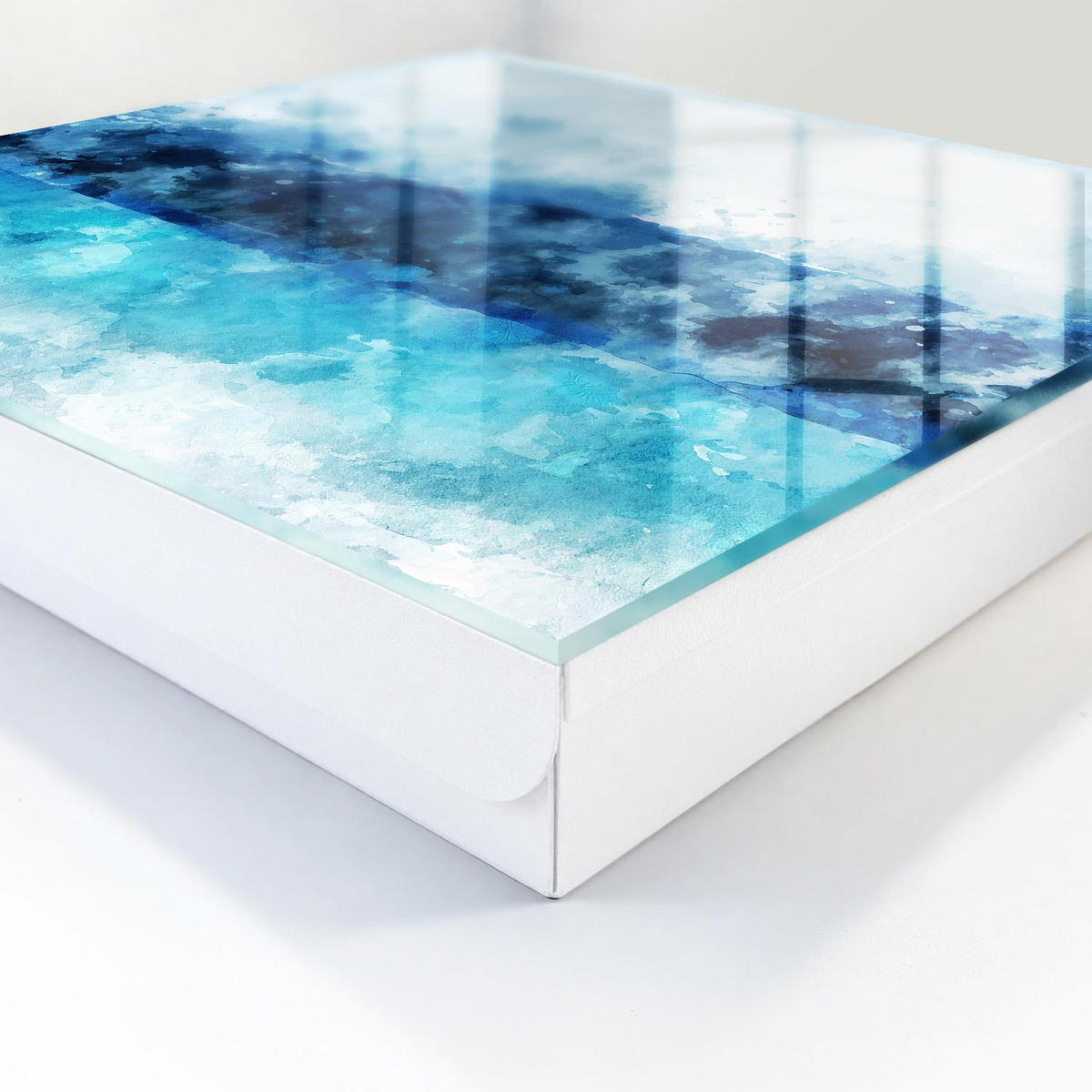 SCHLÜSSELBOX Weiß 30x30 cm – Türöffnung nach rechts - Türkisfarbene Landschaft - Blau, Metall (30/30/5cm) - TULUP