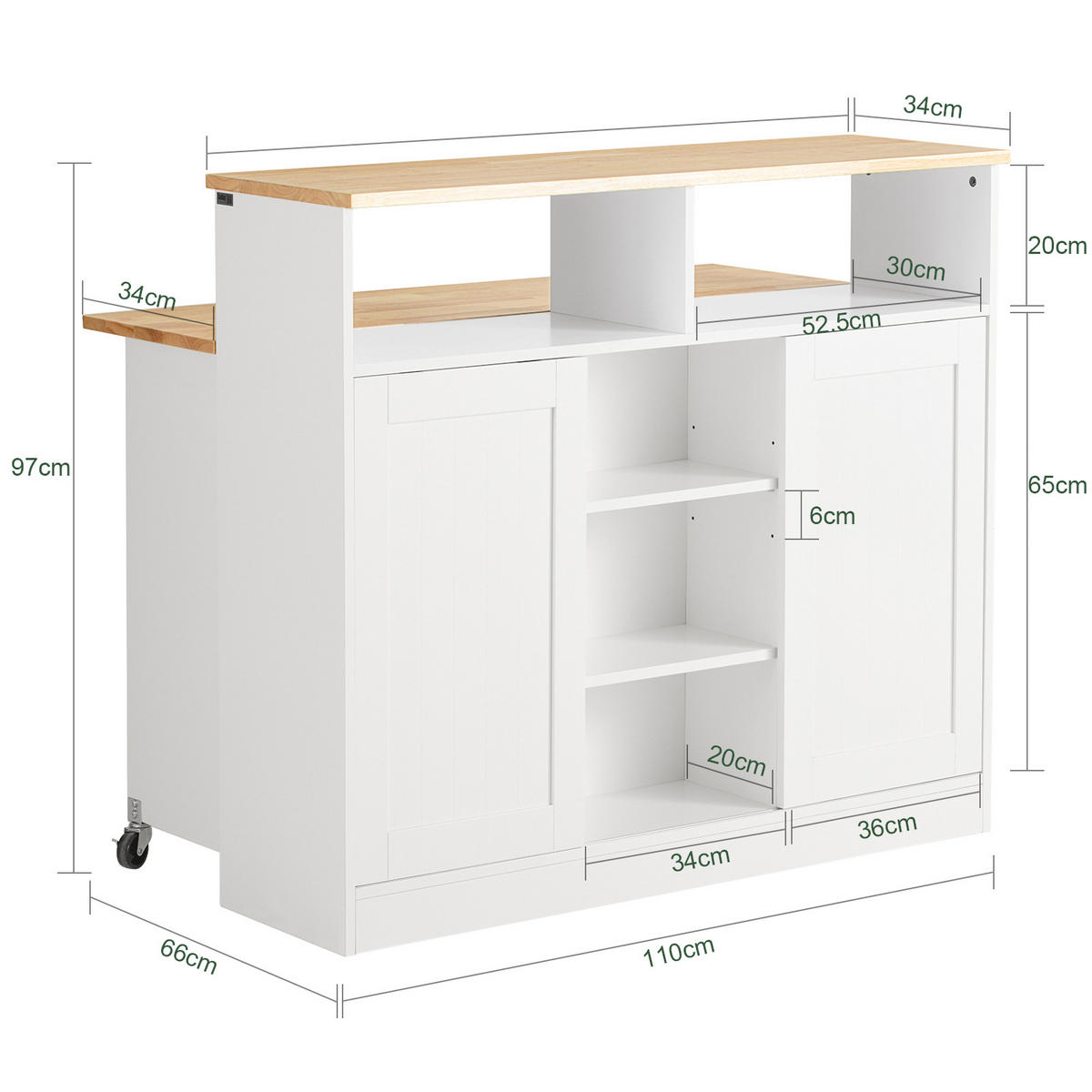 KÜCHENINSEL Weiß-Natur - Weiß, Holz/Holzwerkstoff (110/97/68cm) - SoBuy