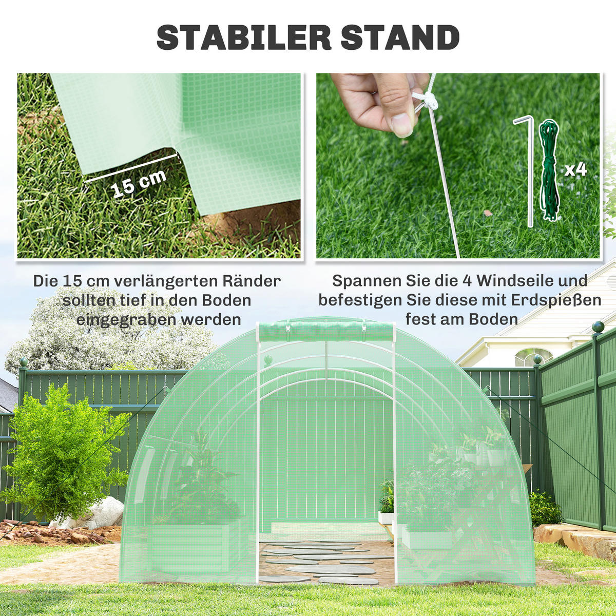 FOLIOVÝ SKLENÍK, zelený, pozinkovaná ocel, PE plast - zelená barva, plast (300/200/600cm) - Outsunny