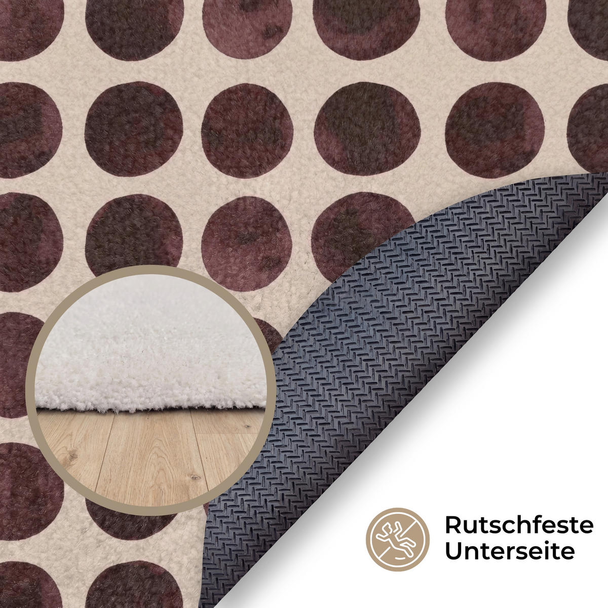 TEPPICH - Polka dots - Muster - Braun - 90x90 cm - Dunkelbraun, Kunststoff/Textil (90/0.4cm) - OnlyWow