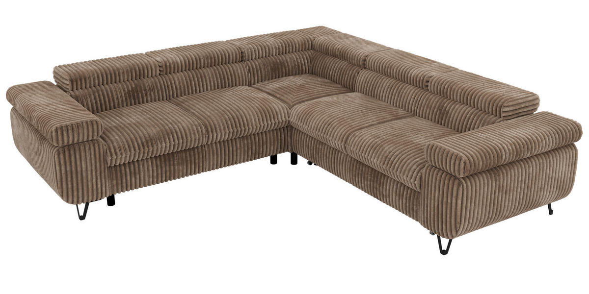 ECKSOFA QUADRO L - Braun Cord - Links Seite - Schwarz/Braun, Textil/Metall (269/269cm) - MKS