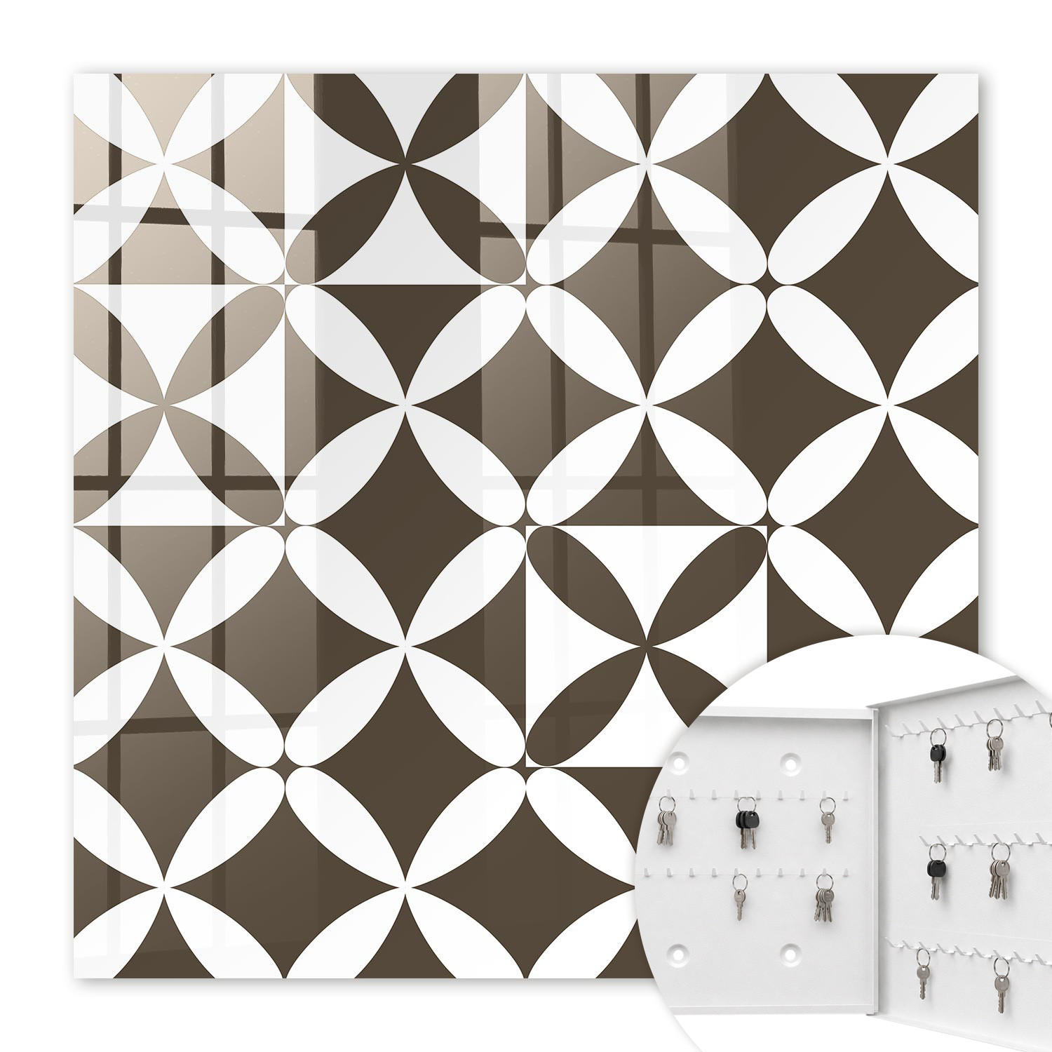 SCHLÜSSELBOX Weiß 30x30 cm – Türöffnung nach rechts - Geometrische Komposition - Braun, Metall (30/30/5cm) - TULUP