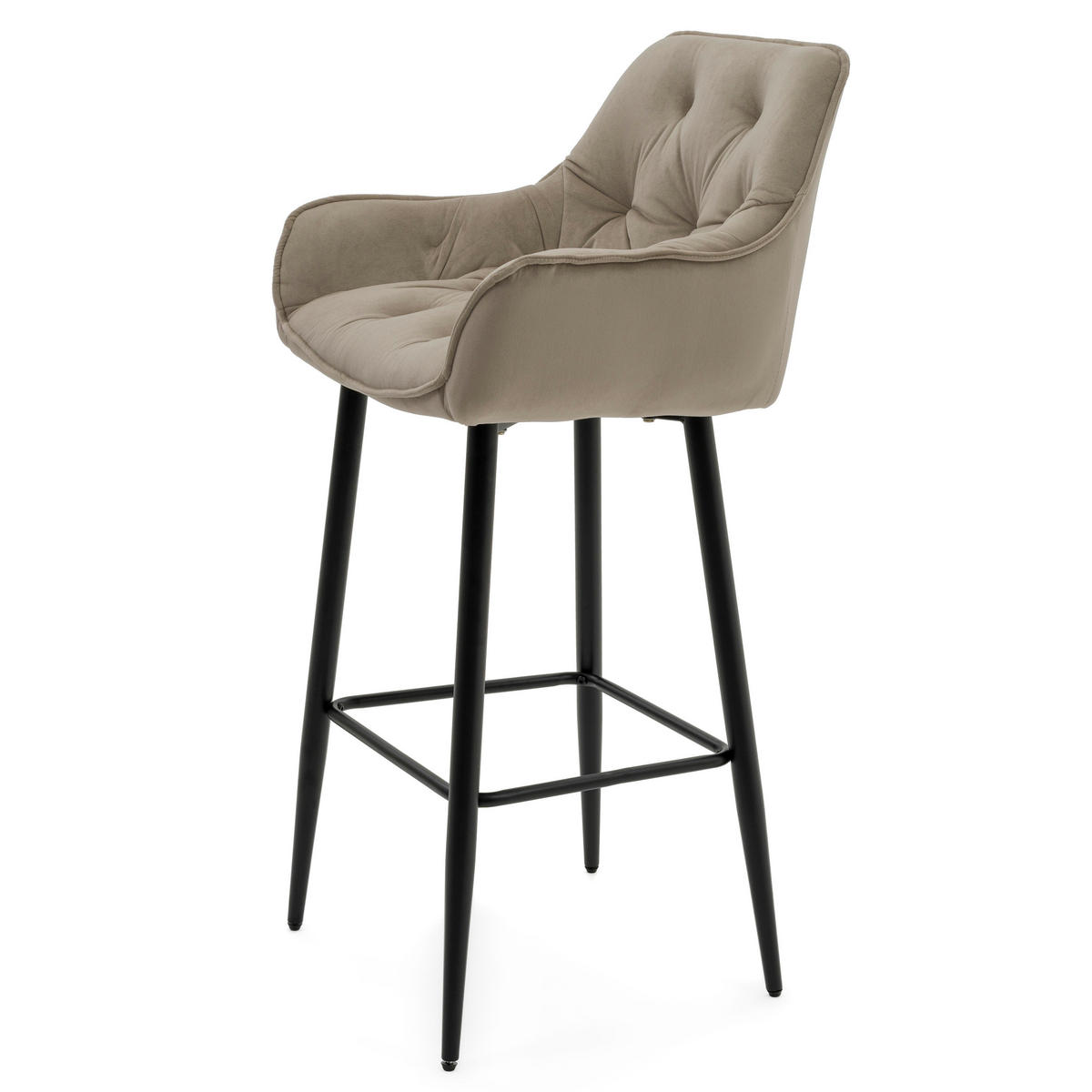 BARHOCKER SIENA gepolstert mit Steppung - dunkelbeige - Samt Velours - Hellbraun/Schwarz, Metall (53/107/52cm) - NEW HOME