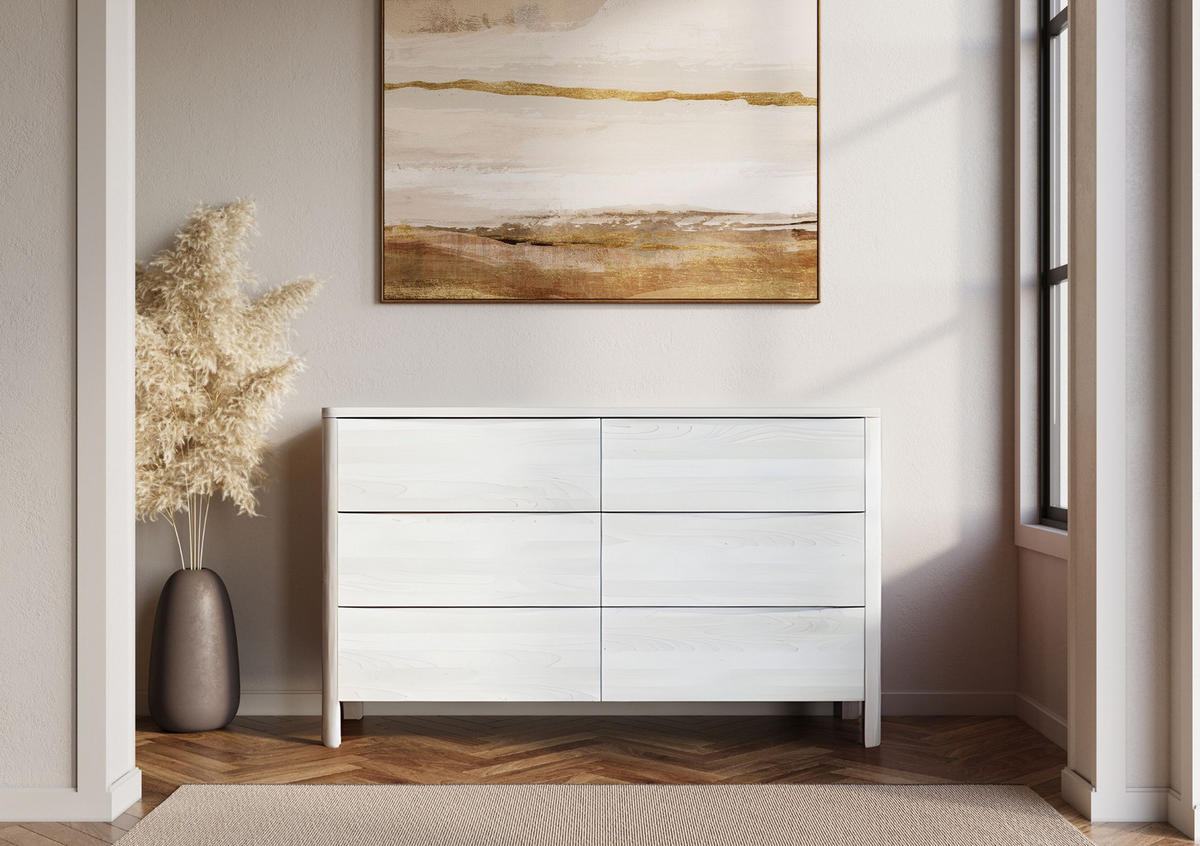 HOLZKOMMODE Modena Low 150, Weiß - Weiß, Holz/Buchenholz (150.5/91.5/45cm) - Visby