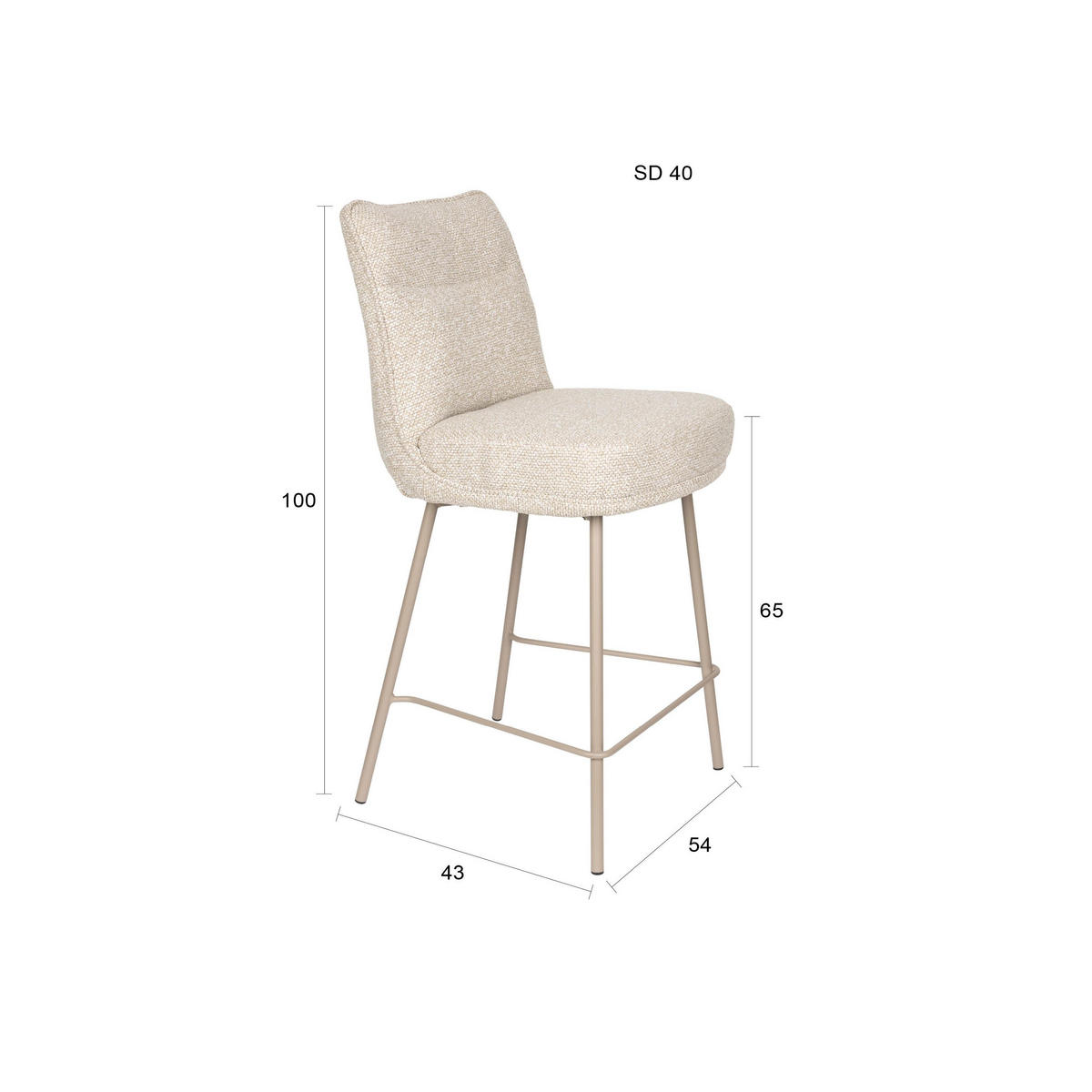 BARHOCKER Jacques mit Rückenlehne 65 cm Beige - 2 er Set - Beige, Kunststoff (43/100/54cm) - Housecraft Living