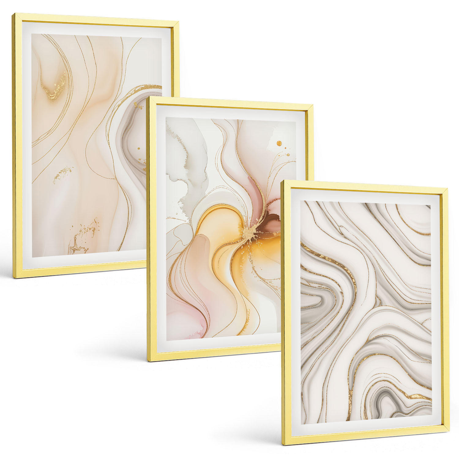 BILDER SET 3er Set - 40x60 cm Goldrahmen - Abstrakte warme Muster - Goldfarben, Kunststoff (40/60cm) - TULUP