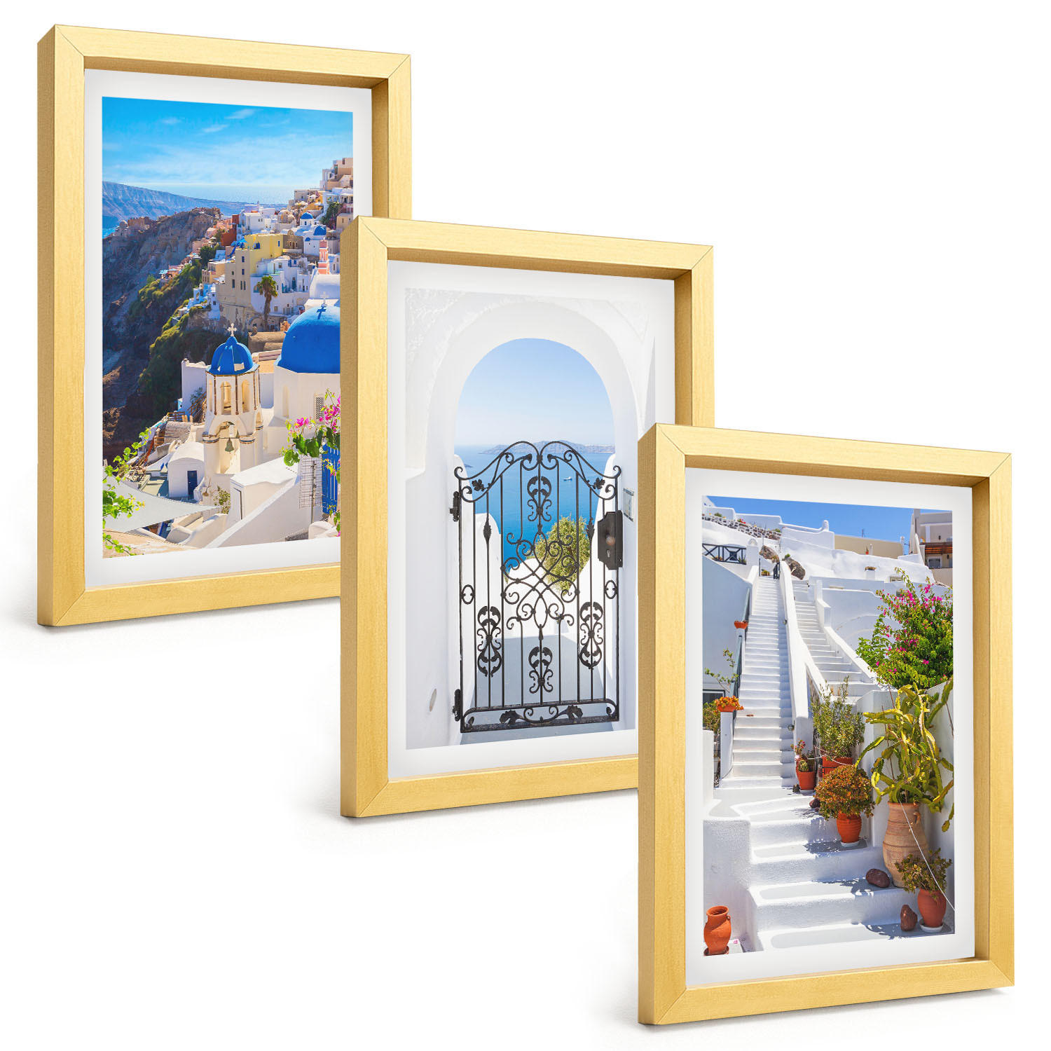 BILDER SET 3er Set - 20x30 cm Goldrahmen - Santorini-Architektur Oia - Goldfarben, Kunststoff (20/30cm) - TULUP