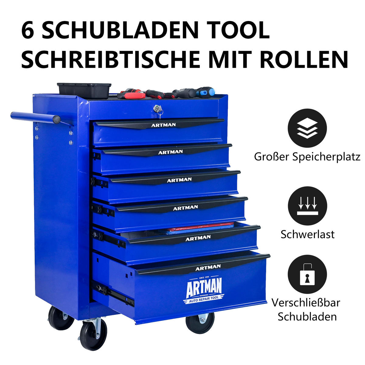 KOMBINATIONSKOFFER – 6 Schubladen, 508 mm (20 Zoll), mit 6 Schubladen, Farbgebung in Schwarz und Blau. - Multicolor, Metall (33/77.5/60cm) - DCA