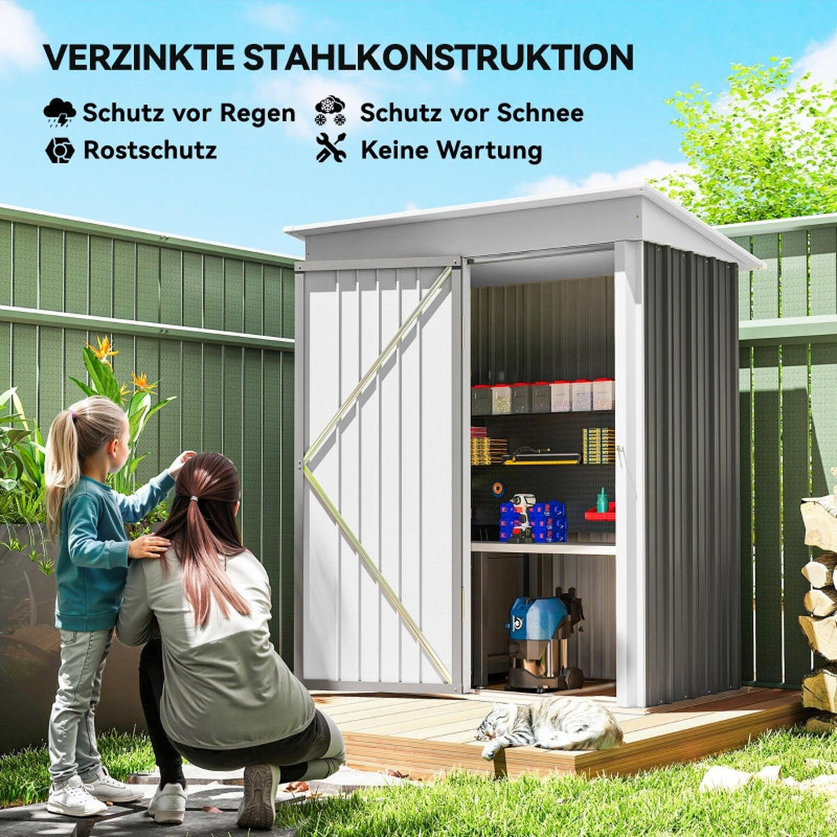 GERÄTESCHUPPEN WELLSTAHL 155x87 cm Grau - Grau, Metall (95/181/161cm) - ComfortXL