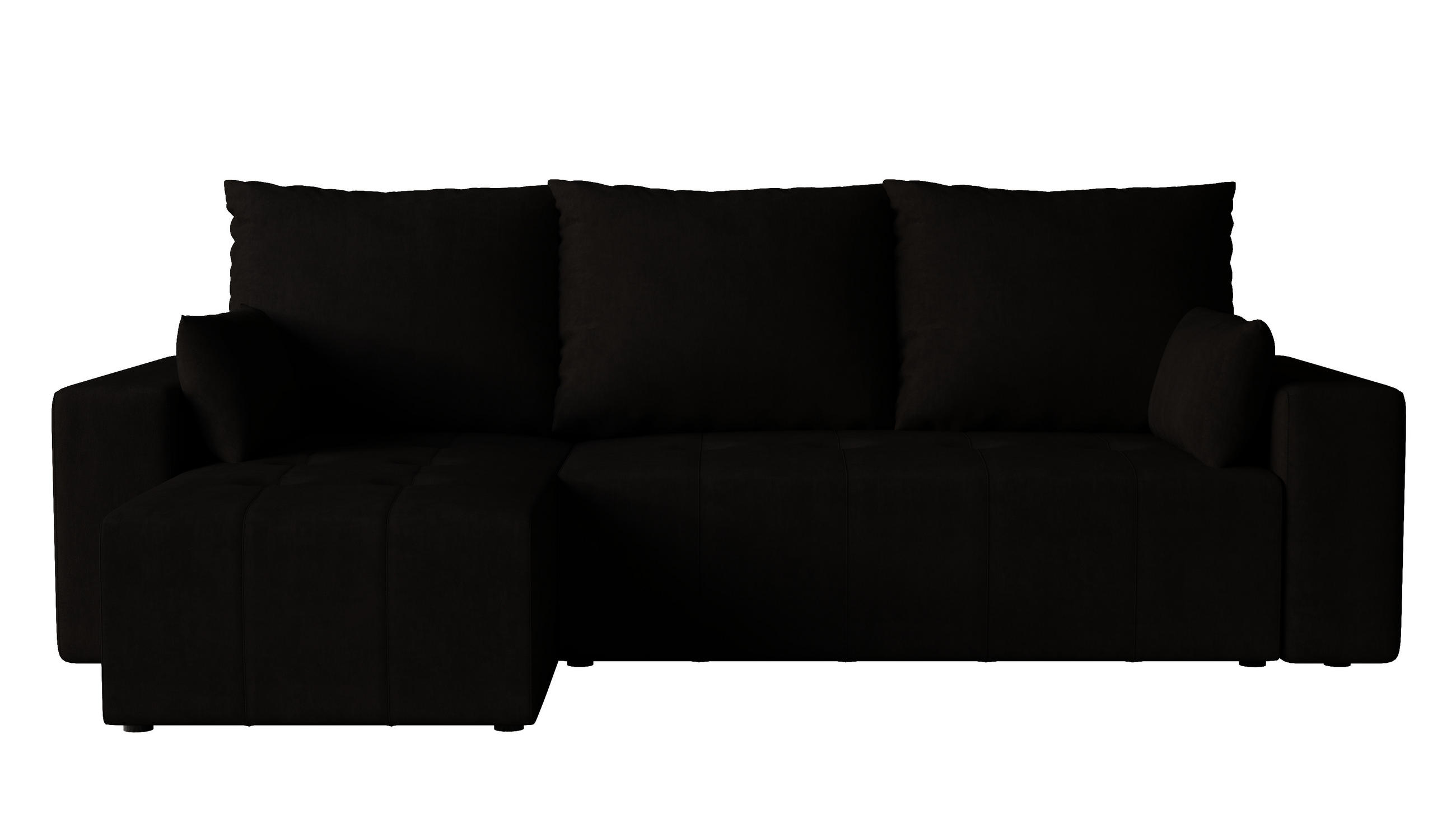 ECKSOFA Tico mit Bettkasten und Schlaffunktion, L-Form/XL-Form, Velourstoff, Universal - Schwarz, Holzwerkstoff (246/145cm) - 4ALL HOME