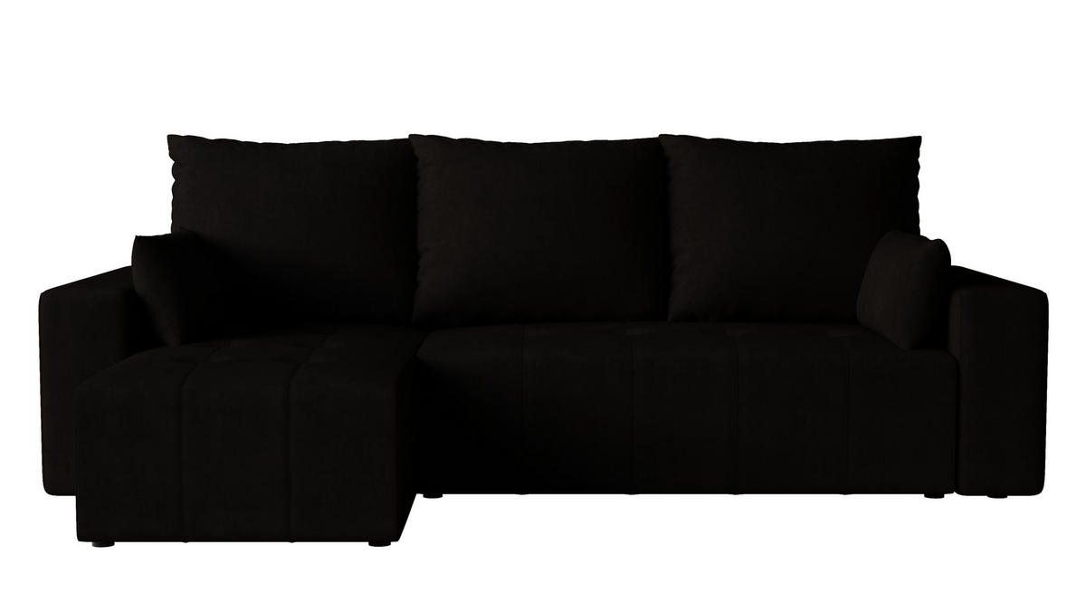 ECKSOFA Tico mit Bettkasten und Schlaffunktion, L-Form/XL-Form, Velourstoff, Universal - Schwarz, Holzwerkstoff (246/145cm) - 4ALL HOME