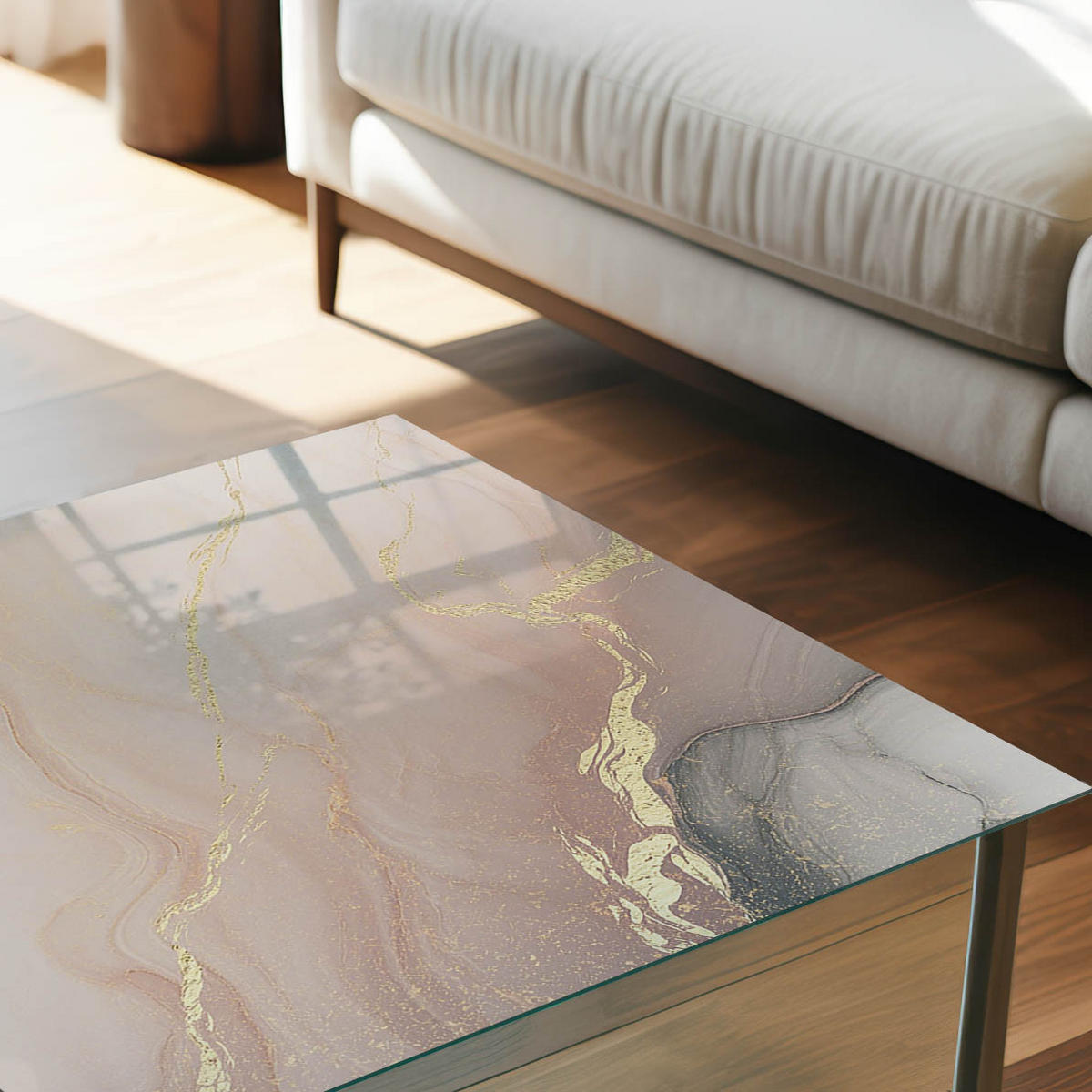 TISCHPLATTE 50x50 cm – Abstrakte Eleganz - Beige, Glas (50/50/0.4cm) - Wallfluent