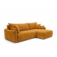 ECKSOFA Mit Schlaffunktion, Cordstoff Poso, Senffarbe, Rechts, JAPANDI - Gelb, Holz (262/145cm) - Kaiser Möbel