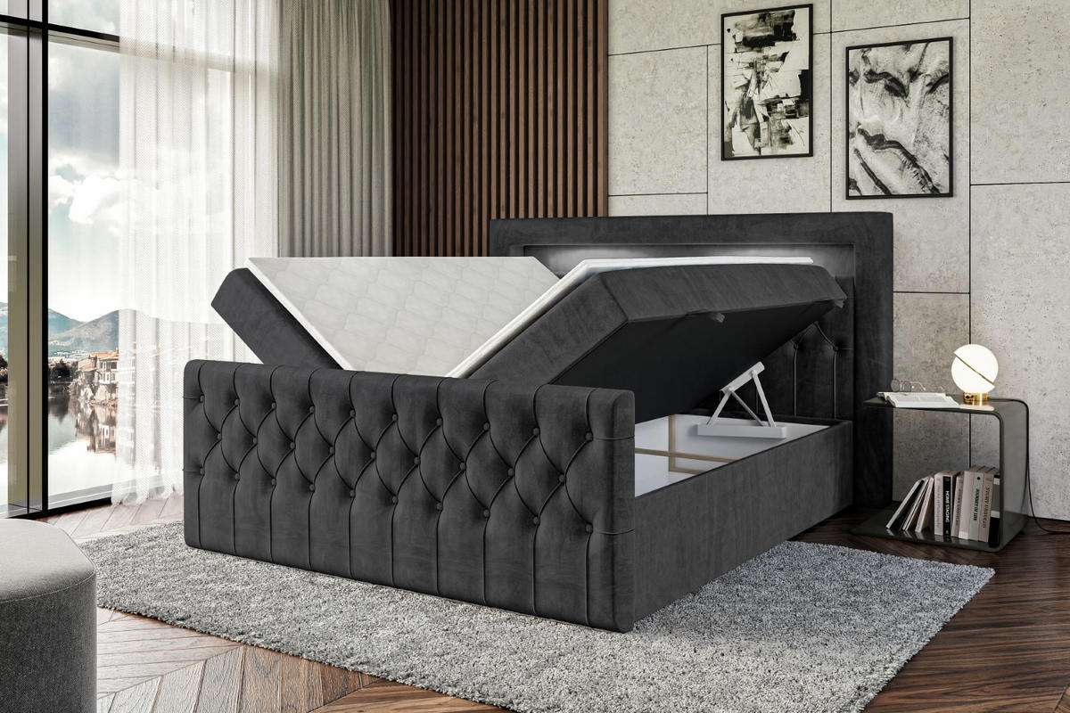 BOXBETT AURORA - 160x200 - H3 - Schwarz - Schwarz, Holzwerkstoff (160/200cm) - ALTDECOR