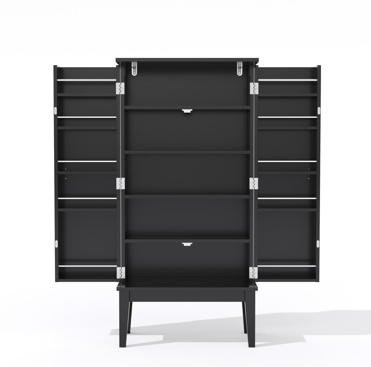 BUFFET 120/59/30 cm aus MDF mit 5 Fächern und Türablagen Schwarz - Schwarz, Holzwerkstoff (59/120/30cm) - Modenvie