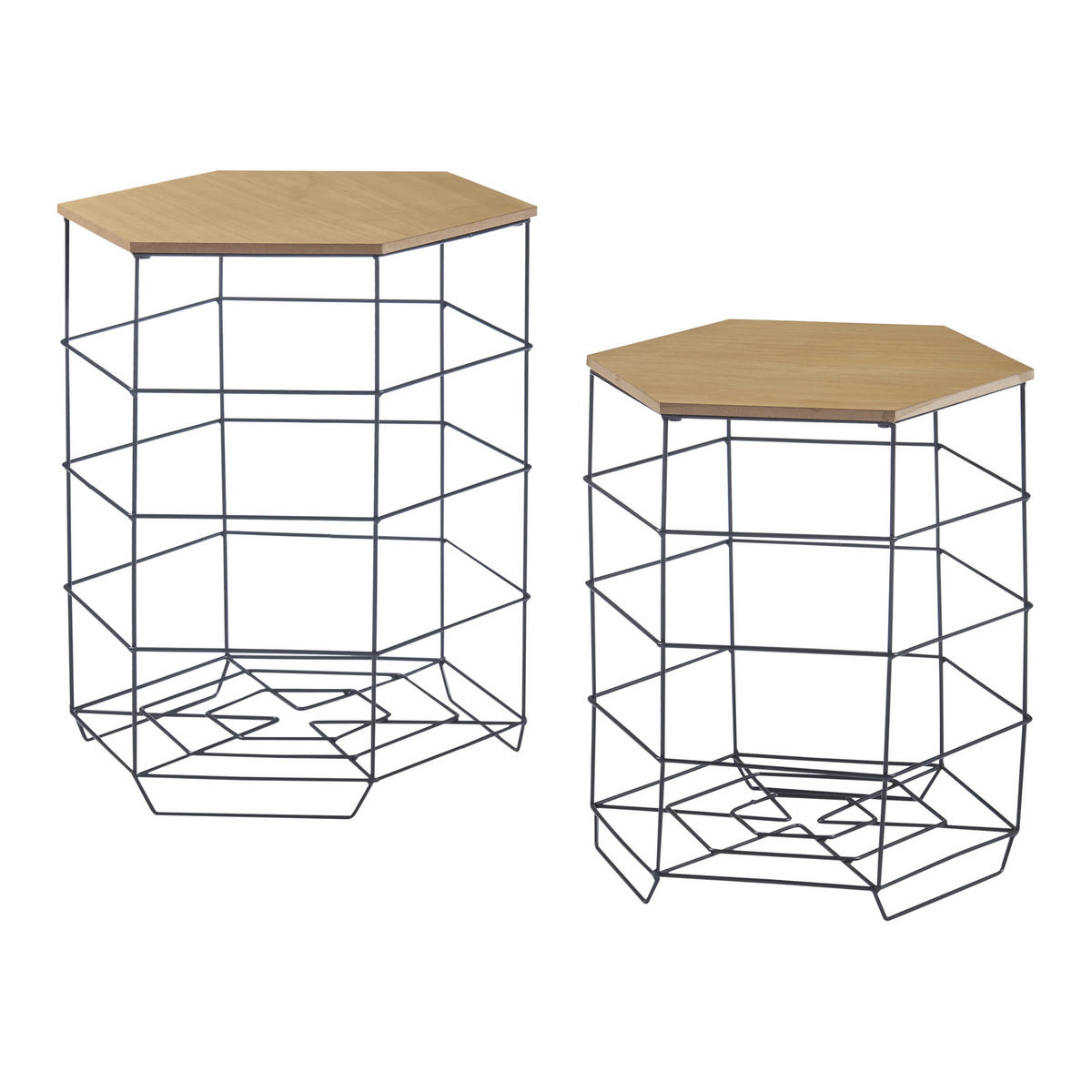 BEISTELLTISCH-SET 2 TLG. Hørsholm - Schwarz/Braun, Holzwerkstoff/Metall (41.5/41.5/51cm) - [en.casa]