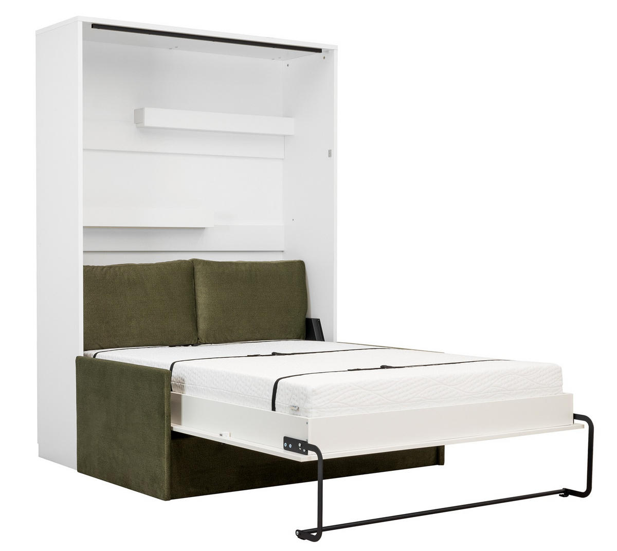 SCHRANKBETT Wandbett GN 140x200 eiche geölt mit LED & Sofa - Grün - Eichefarben/Grün, Holz/Holzwerkstoff (140/200cm) - QMM TraumMöbel
