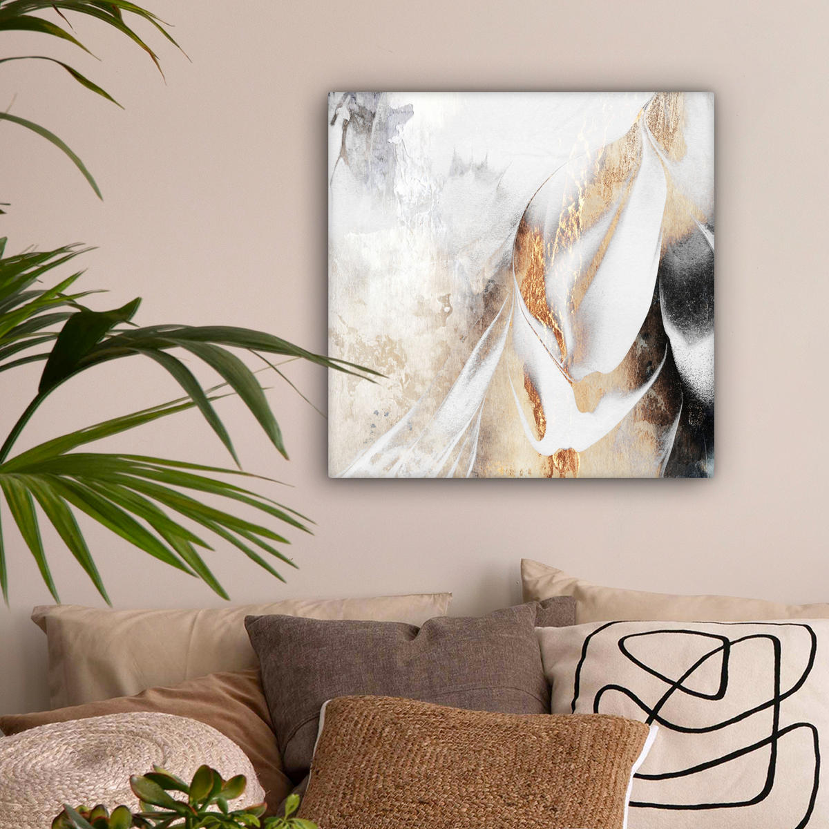 LEINWANDBILD Luxus - Abstrakt - Gold - Weiß 50x50 cm - Goldfarben, Textil (50/50cm) - MuchoWow