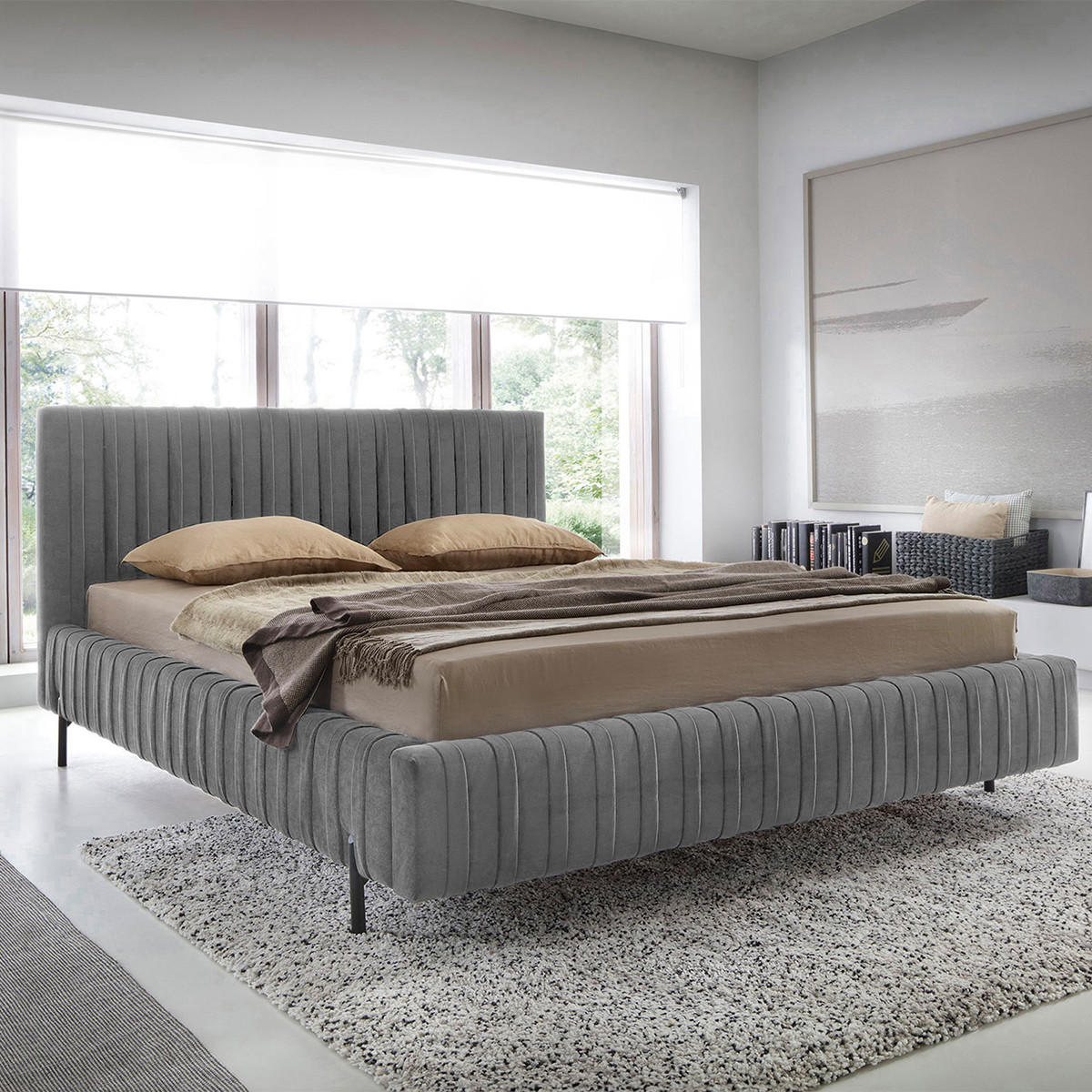 BOXSPRING POSTEĽ 180/200 Ori Tmavo šedá - sivá, drevo (180/200cm) - Petits-meubles