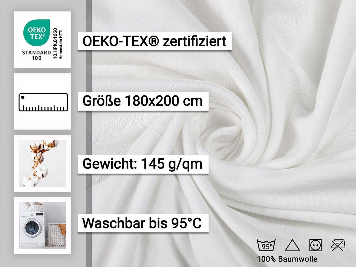 SPANNBETTLAKEN, 180x200 cm, 100% Baumwolle, Weiß - Creme, Textil (180/200cm) - Zollner