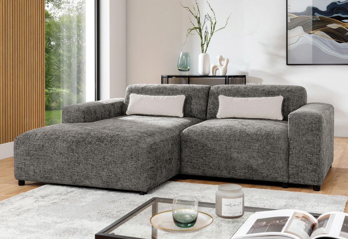 ECKSOFA L Form Jughlio Grau 240/165/75 cm Links mit Schlaffunktion - Schwarz/Grau, Kunststoff/Textil (165/240cm) - AX Living