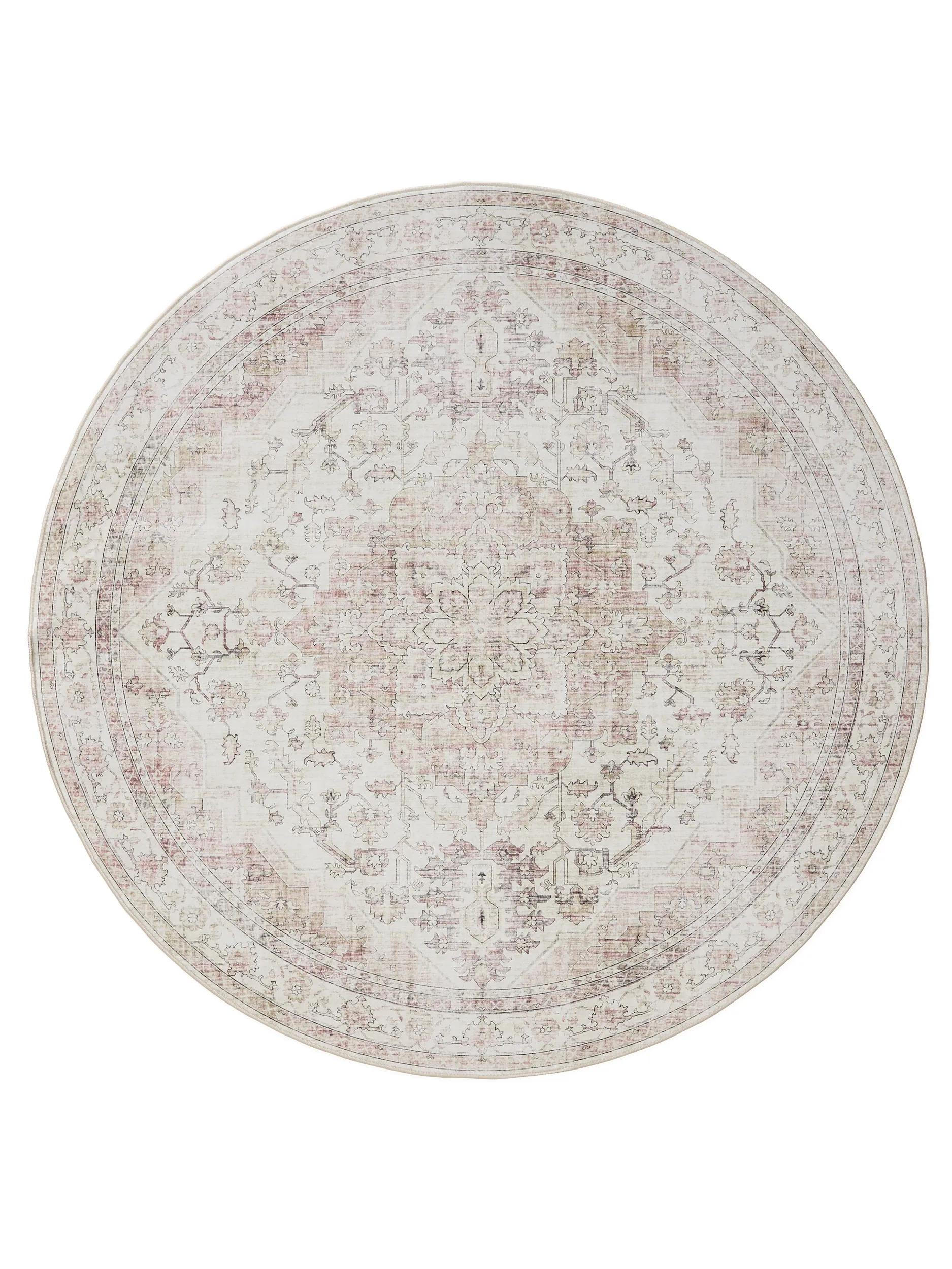 VINTAGE-TEPPICH George waschbar ø 120 cm rund - Beige/Rosa, Kunststoff (120/120cm) - benuta