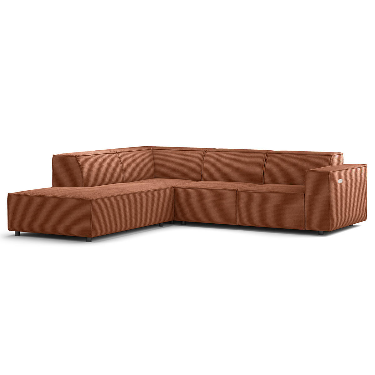 ECKSOFA mit Ottomane - Schwarz/Braun, Kunststoff/Textil (260/234cm) - home24