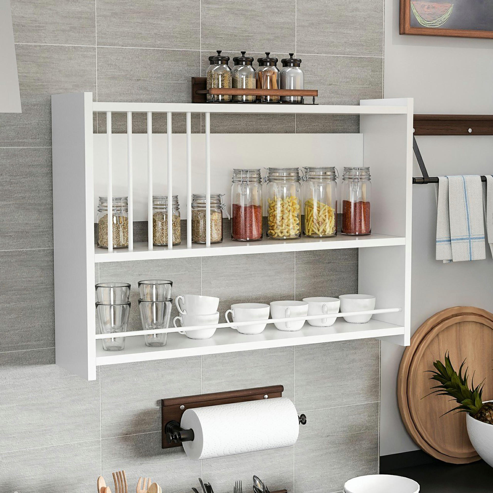 Thumbnail - [en.casa] Wandregal, Weiß, Holzwerkstoff, 3 Fächer, 84x60x20 cm, Wohnzimmer, Regale, Wandregale