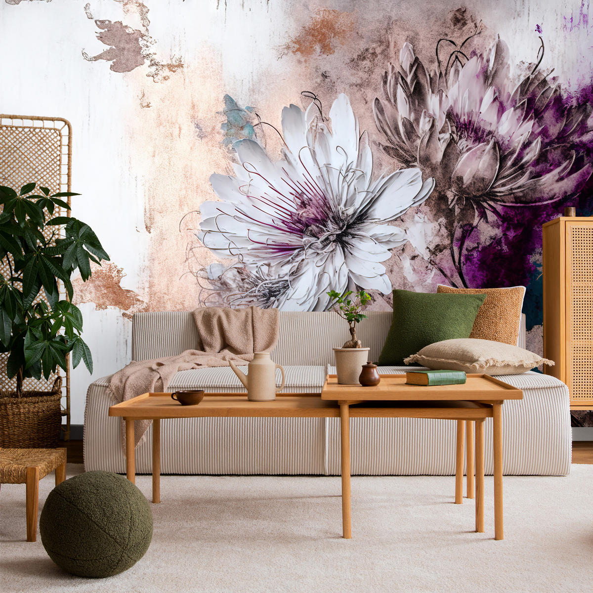 FOTOTAPETA Pre Obývaciu Izbu Kvety Listy Abstrakcia 200 x 140 cm - sivá/biela, papier (200/140cm) - Muralo