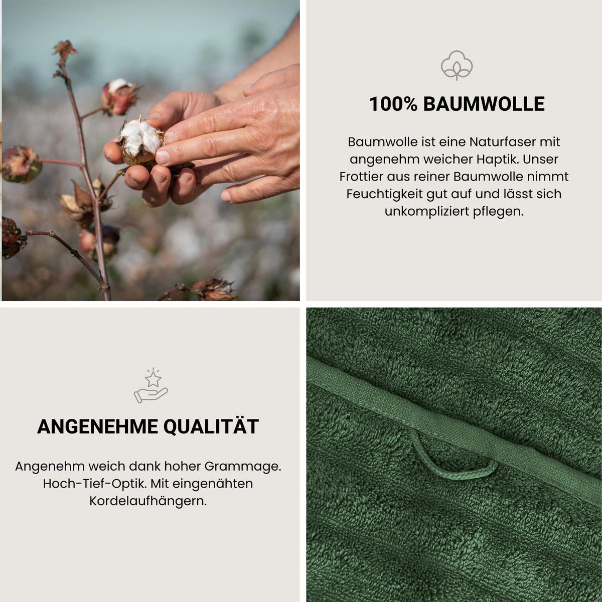 HANDTUCHSET Neapel - 4-teilig - 50x100 cm - Dunkelgrün - Dunkelgrün, Textil (50/100cm) - SCHIESSER