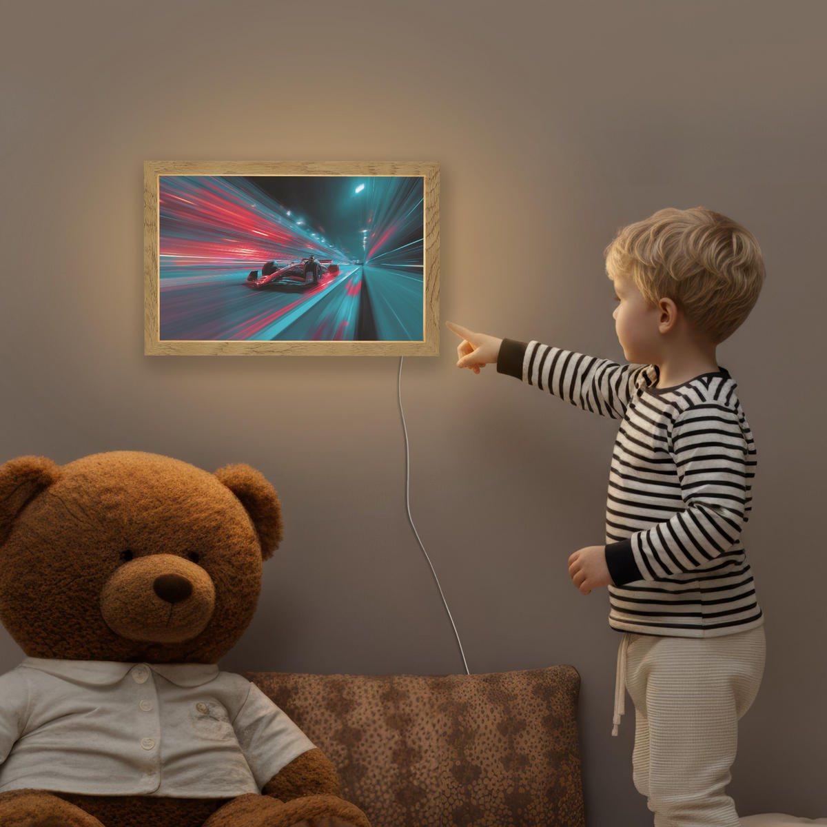 NACHTTISCHLAMPE Rennwagen - Rot - Geschwindigkeit 30x20 cm - Türkis, Holzwerkstoff (8/30/20cm)