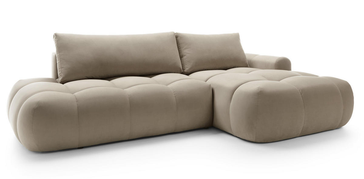ECKSOFA Ombo Beige Velours 280 cm - Beige/Schwarz, Kunststoff/Textil (284/167cm) - Selsey