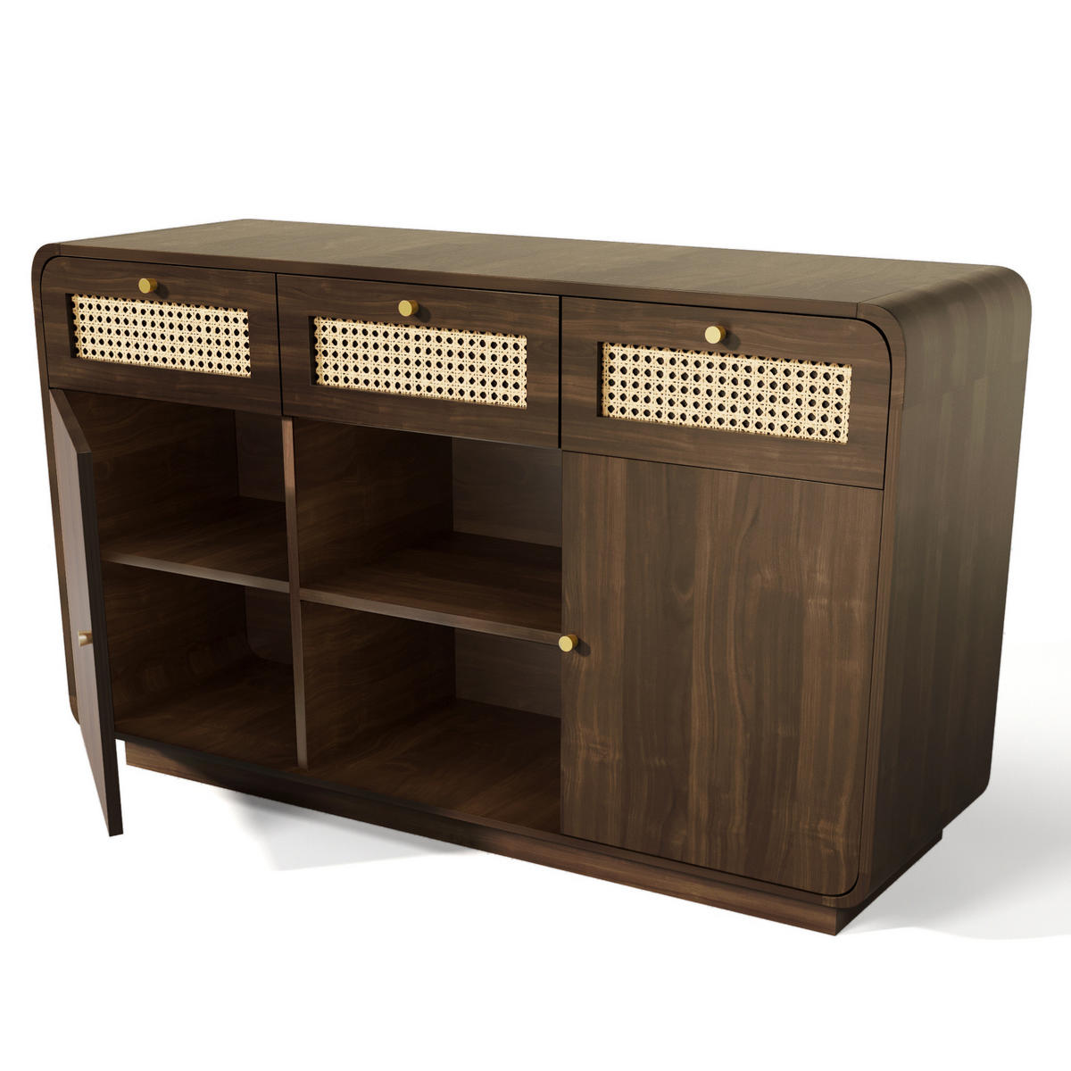 SIDEBOARD aus MDF und Spanplatte 40x120x85 cm Nussbaum mit Rattanfronten und verstellbaren Einlegeböden - Walnussfarben, Holzwerkstoff (120/85/40cm) - IVMEU
