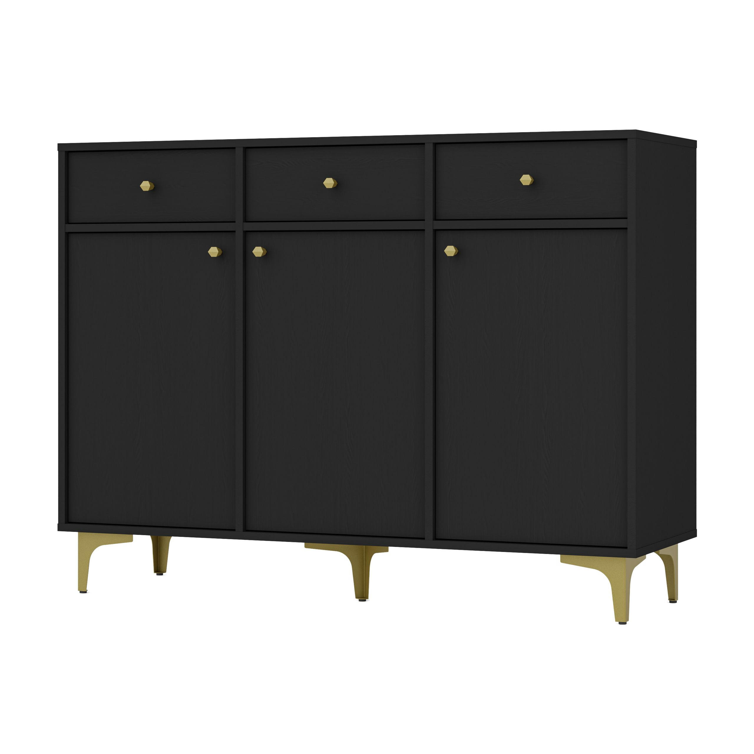 KOMMODE TORINO 125/94/41 cm mit 3 Schubladen 3 Türen Graphitfarben - Graphitfarben, Holzwerkstoff (125/94/41cm) - MASSENO