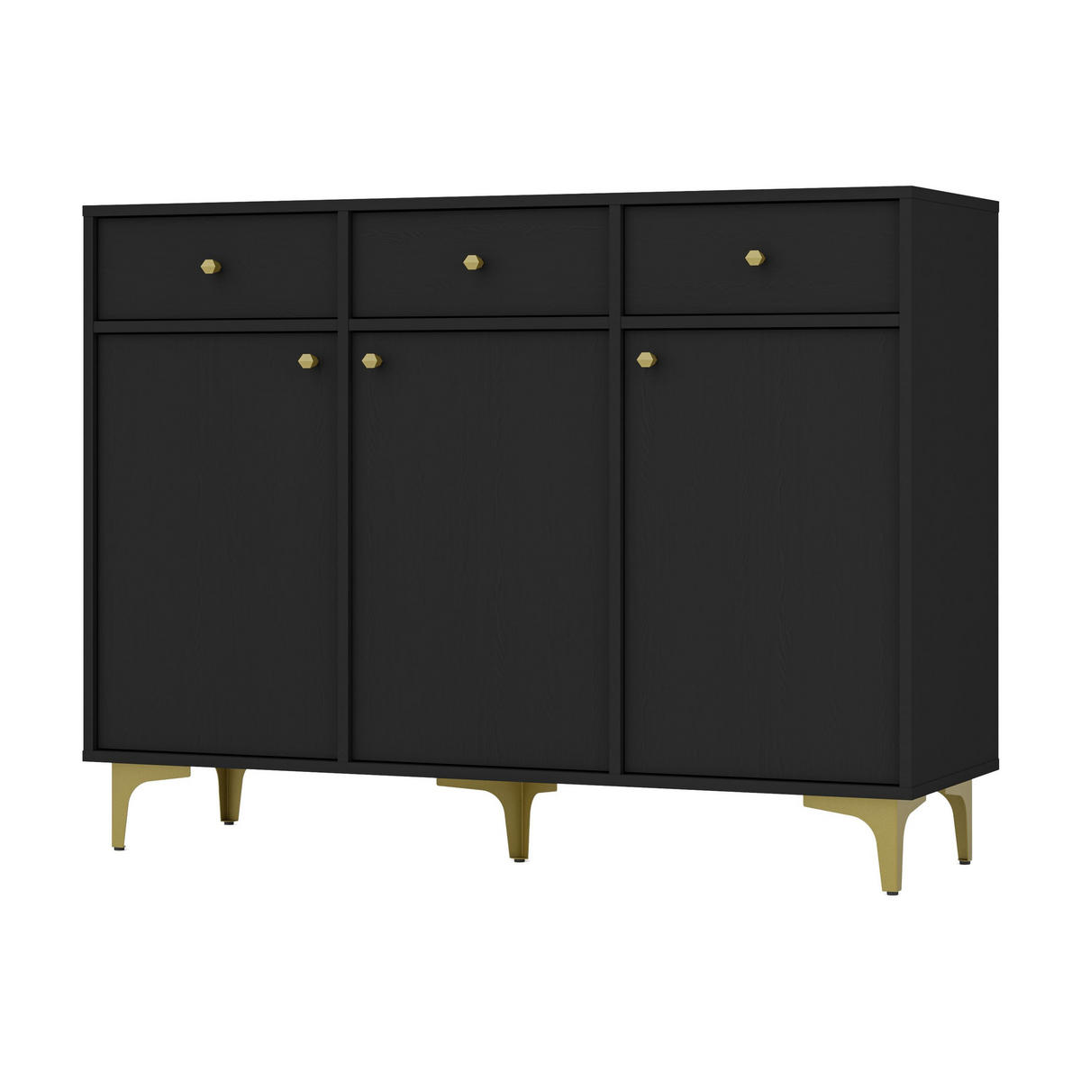 KOMMODE TORINO 125/94/41 cm mit 3 Schubladen 3 Türen Graphitfarben - Graphitfarben, Holzwerkstoff (125/94/41cm) - MASSENO