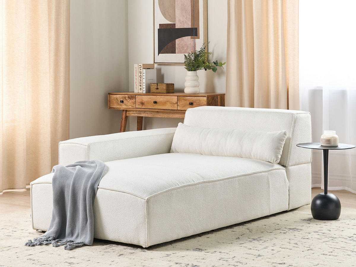 ČALOUNĚNÉ LEHÁTKO CHAISE LONGUE PRAVOSTRANNÉ Bouclé Krémově bílé Hellnar - bílá/krémová, textil (102/70/176cm) - Beliani