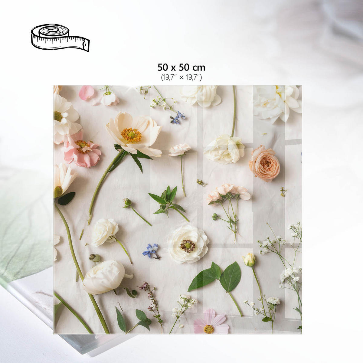 TISCHPLATTE 50x50 cm – Florale Eleganz - Weiß, Glas (0.4/50/50cm) - Wallfluent
