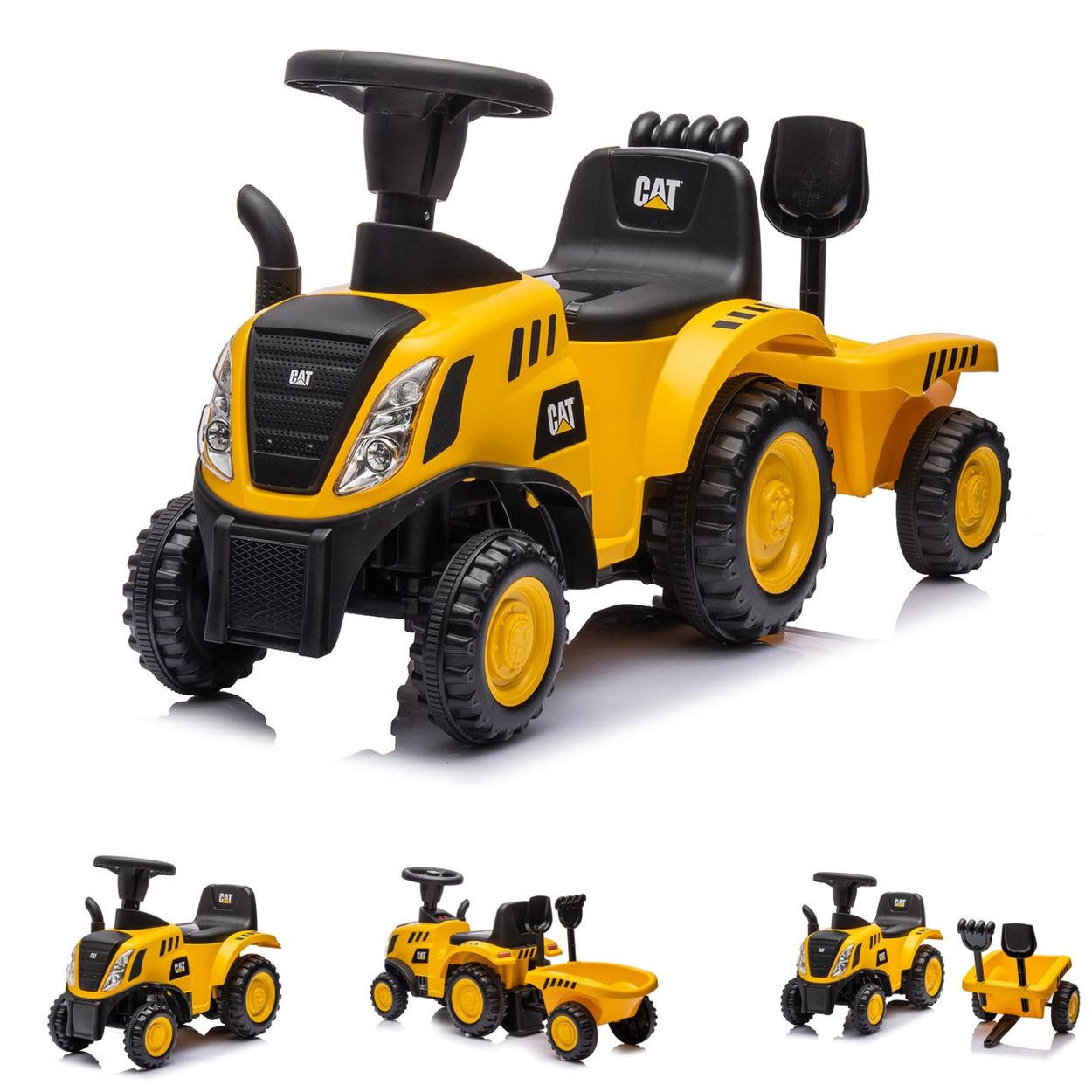 RUTSCHFAHRZEUG CAT Traktor gelb Musik, Stauraum, Anhänger, Schaufel, Rechen - Gelb, Kunststoff (78/30/54cm) - Chipolino