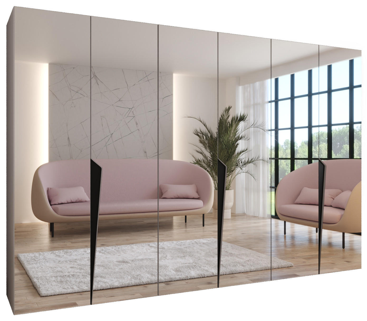 DREHTÜRENSCHRANK 202/300/52 6-türig - Beige/Schwarz, Holz/Metall (300/202/52cm) - Abiks Möbel