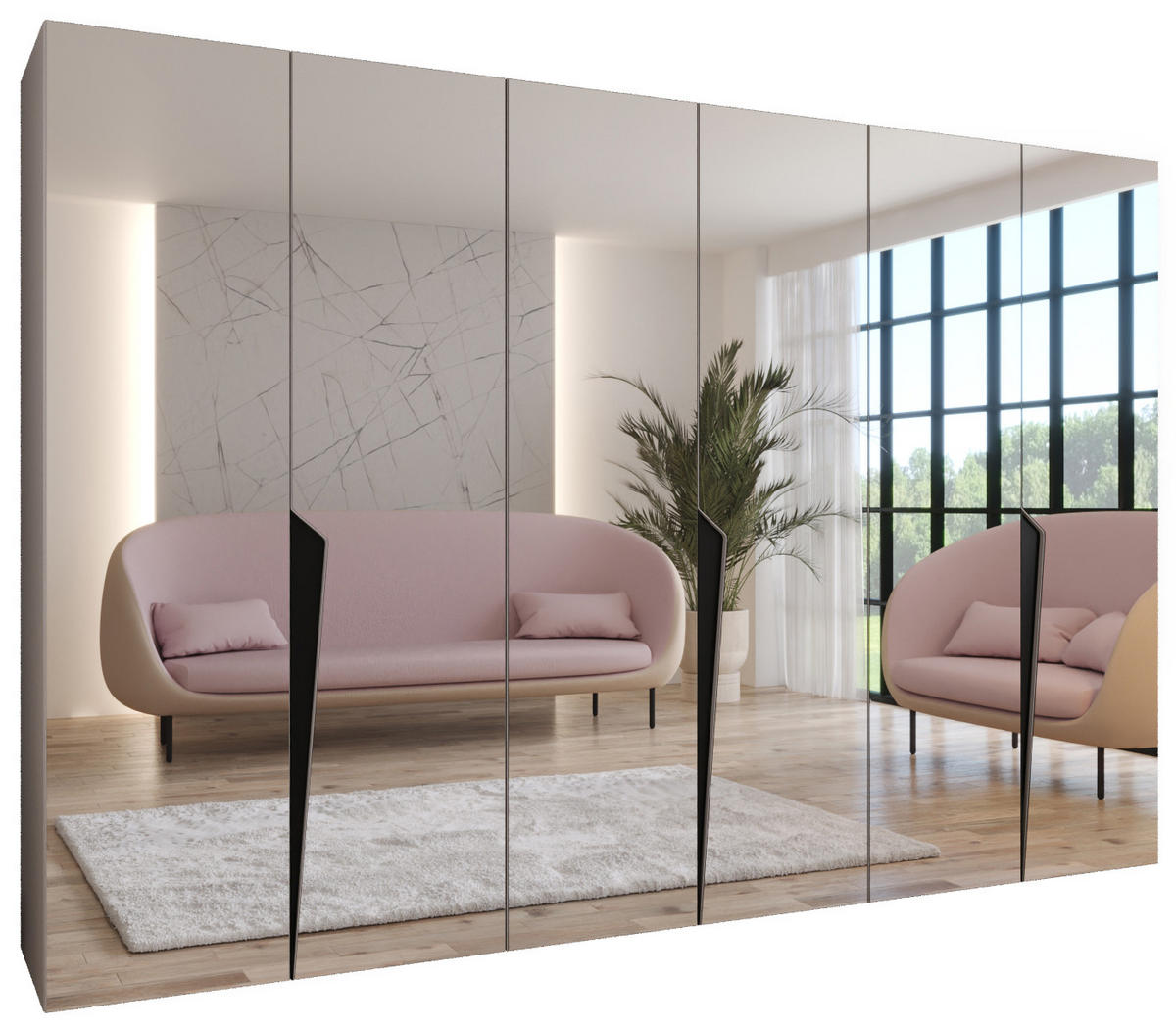 DREHTÜRENSCHRANK 202/300/52 6-türig - Beige/Schwarz, Holz/Metall (300/202/52cm) - Abiks Möbel