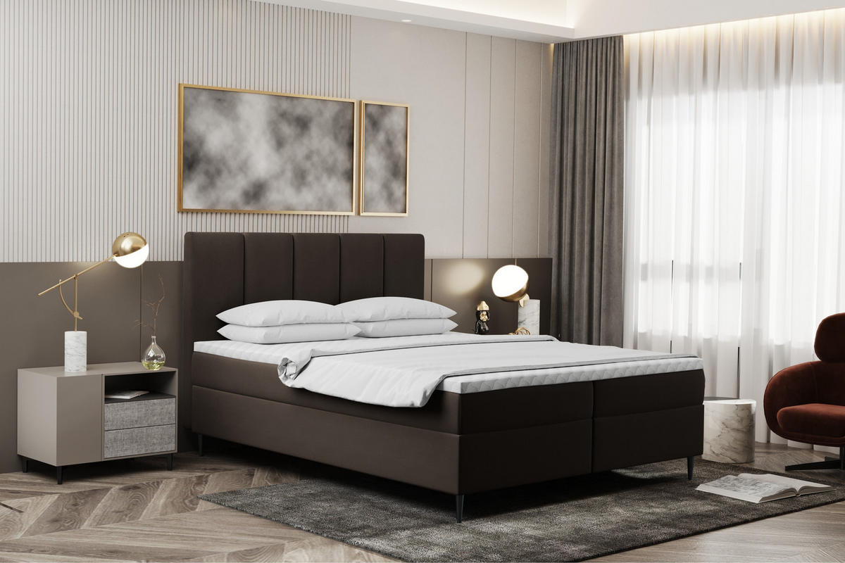 BOXBETT Mit Bettkasten Und Matratze POEL Braun 160x200 cm H3-Bonell - Mooreichefarben/Braun, Holz/Holzwerkstoff (160/200cm) - Kaiser Möbel