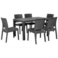 GARTENMÖBEL SET 6-Sitzer Rattanoptik graphitgrau Fossano - Grau, Kunststoff - Beliani