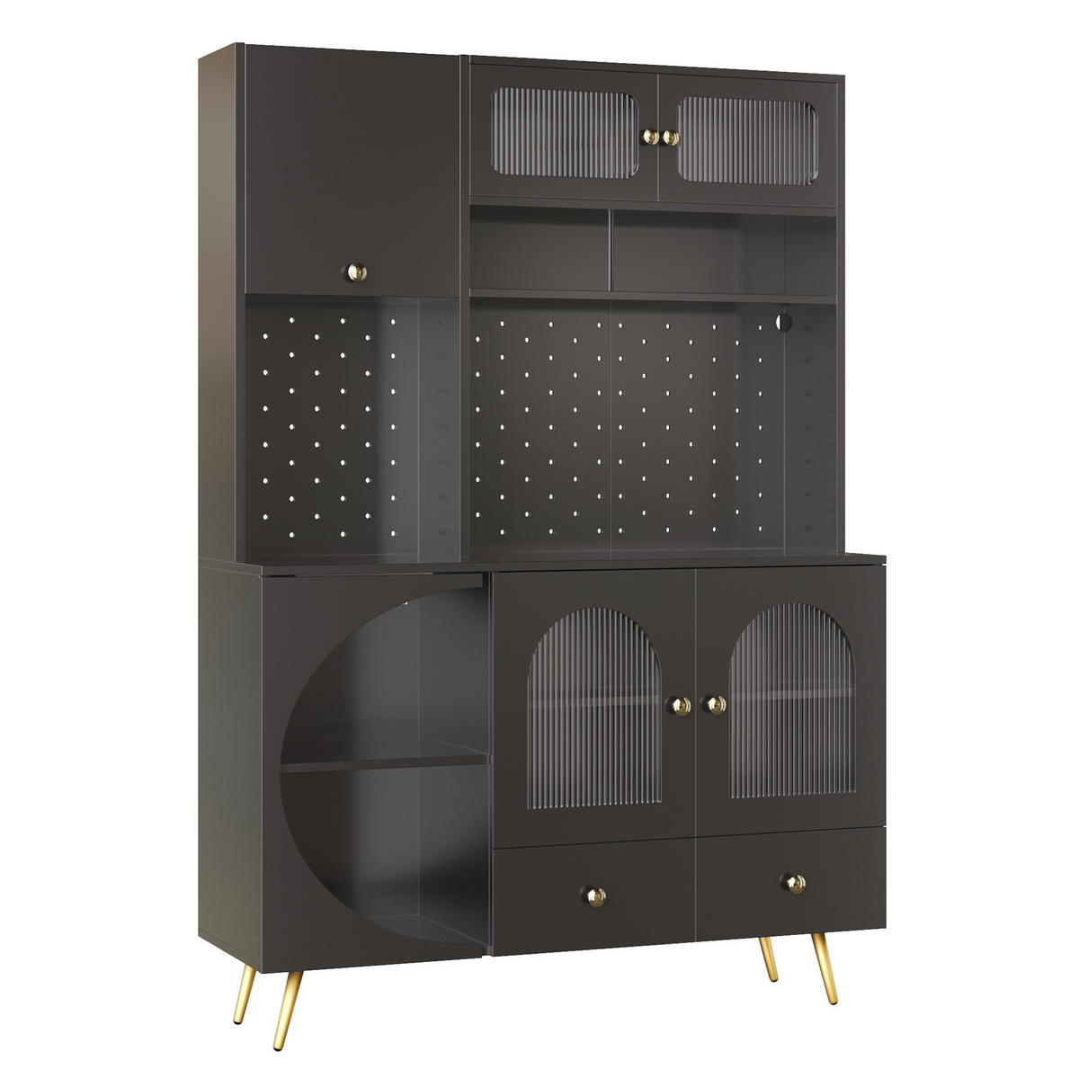 ANRICHTE Küchenschrank 120/40/176 cm aus MDF und Glas mit LED-Beleuchtung und Steckdosenleiste Schwarz - Schwarz, Holzwerkstoff (120/176/40cm) - Modenvie