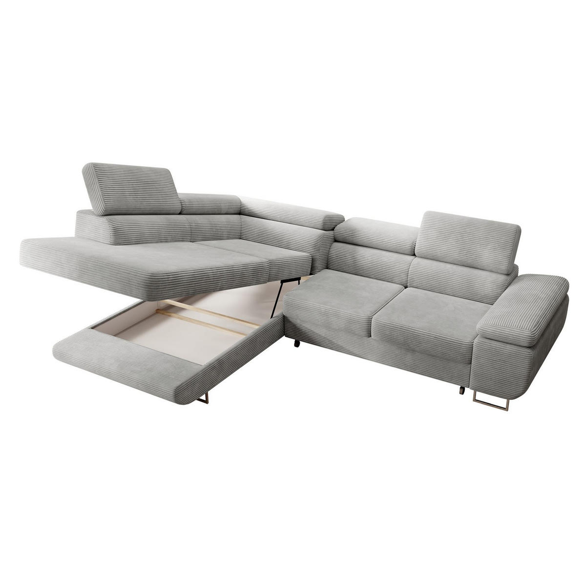 ECKSOFA Stevil Hellgrau Cordbezug - Silberfarben/Hellgrau, Textil/Metall (275/203cm) - Selsey