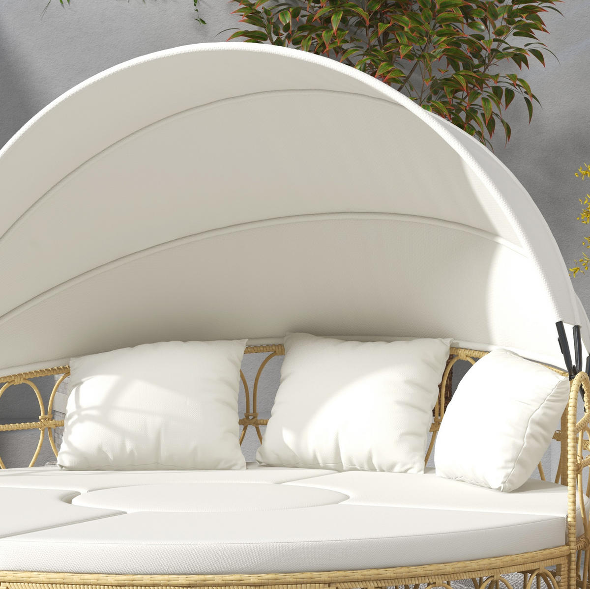 GARTENLOUNGE 178/85/66,5 cm cremeweiß aus Rattan mit Sonnendach - Weiß, Naturmaterialen - OKWISH
