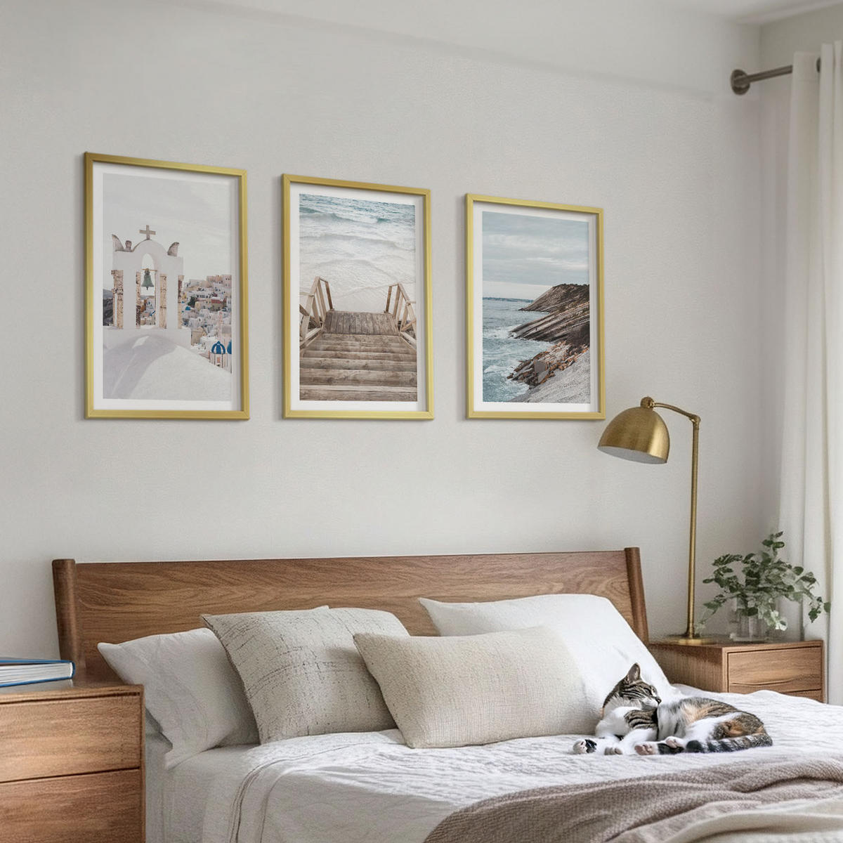WANDBILDER 3er Set - 40x60 cm Goldrahmen - Meeresarchitektur Santorin - Goldfarben, Kunststoff (40/60cm) - ArtPrintCave