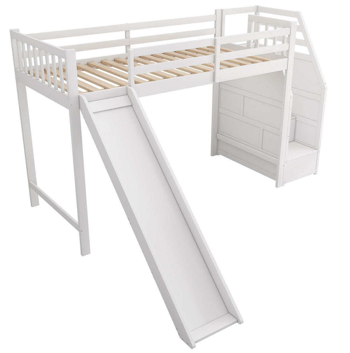 HOCHBETT 90/200 cm aus Kiefer mit Rutsche und Ablageleiter Weiß - Weiß, Holzwerkstoff (90/200cm) - Modenvie