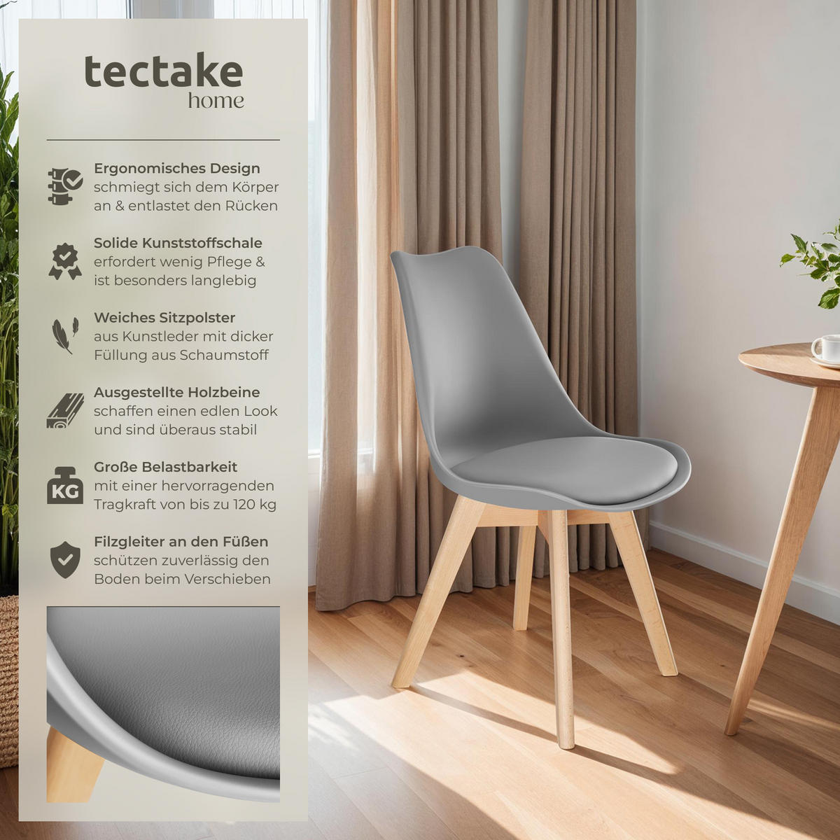 ESSZIMMERSTUHL 4er Set Frederikke,49 x 56 x 82,5 cm,grau - Grau, Textil (49/82/53cm) - tectake