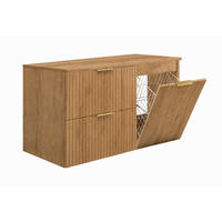 BADMÖBEL-SET MIT WÄSCHEKORB: goldene Griffe, Craft-Eiche, 100 x 46 x 58,6 cm - Eichefarben, Holzwerkstoff (100/58.6/46cm) - 3XE LIVING
