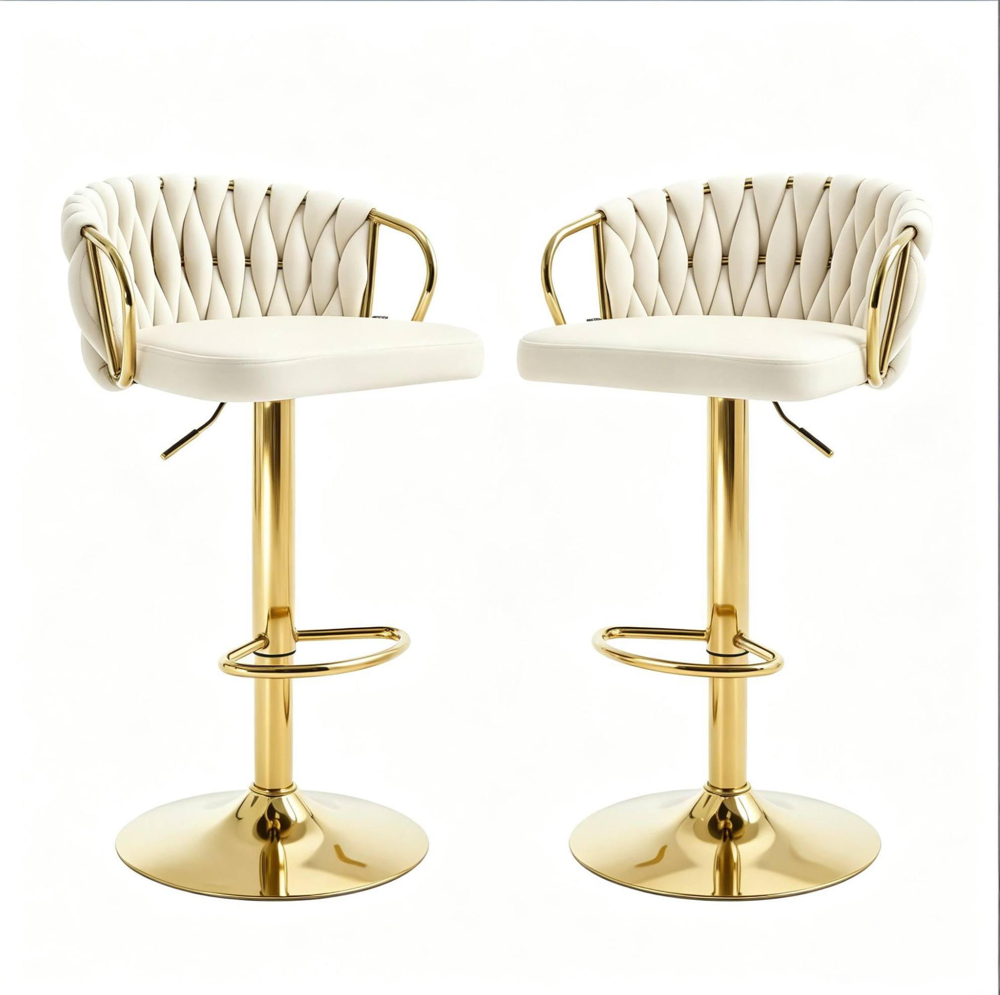 BARHOCKER 2er-Set Creme Weiß höhenverstellbar und 360° drehbar - Creme, Metall (49.5/98/50.5cm) - MIVRAY
